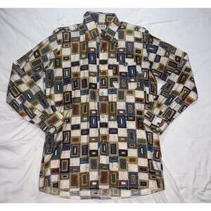 Le Roi Shirt Mens Size 16 Multicolor Geometric Button LS Cotton Vintage England